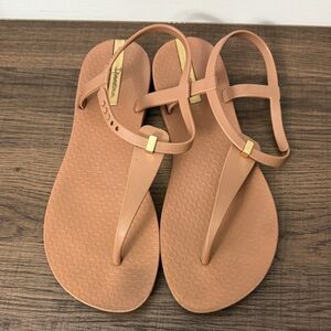 Ipanema Tan Sandals with Gold Accents